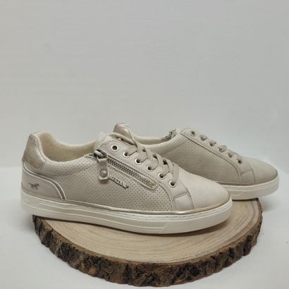 Basket plate beige crème avec talon rosé et zip Mustang