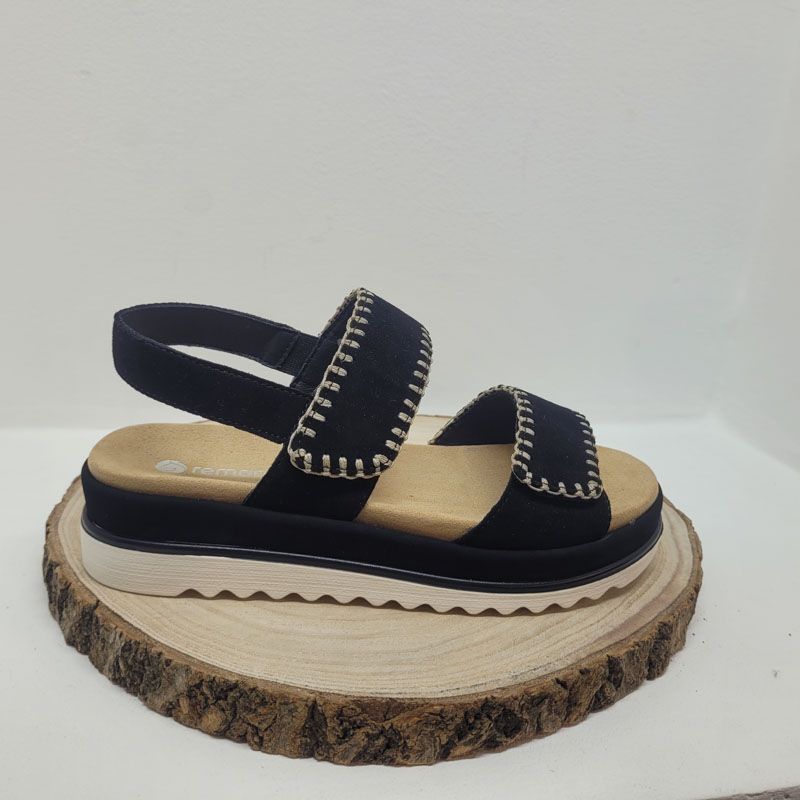 Nu- pied noir compensée surpiqure blanche deux velcros Remonte 