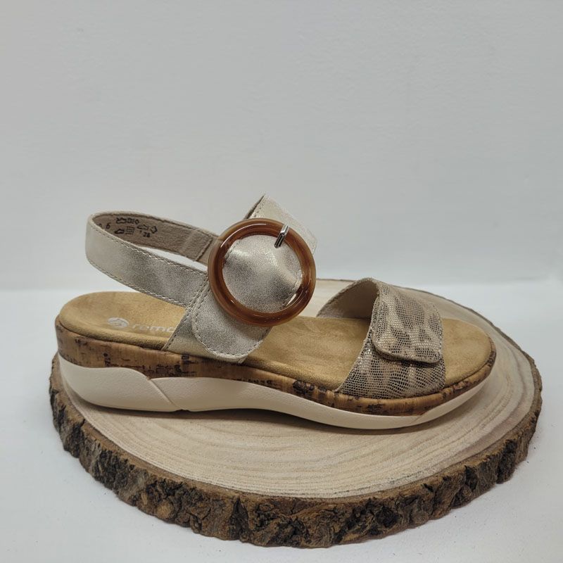 Nu - pied deux velcros beige et impriméboucle ronde Remonte 