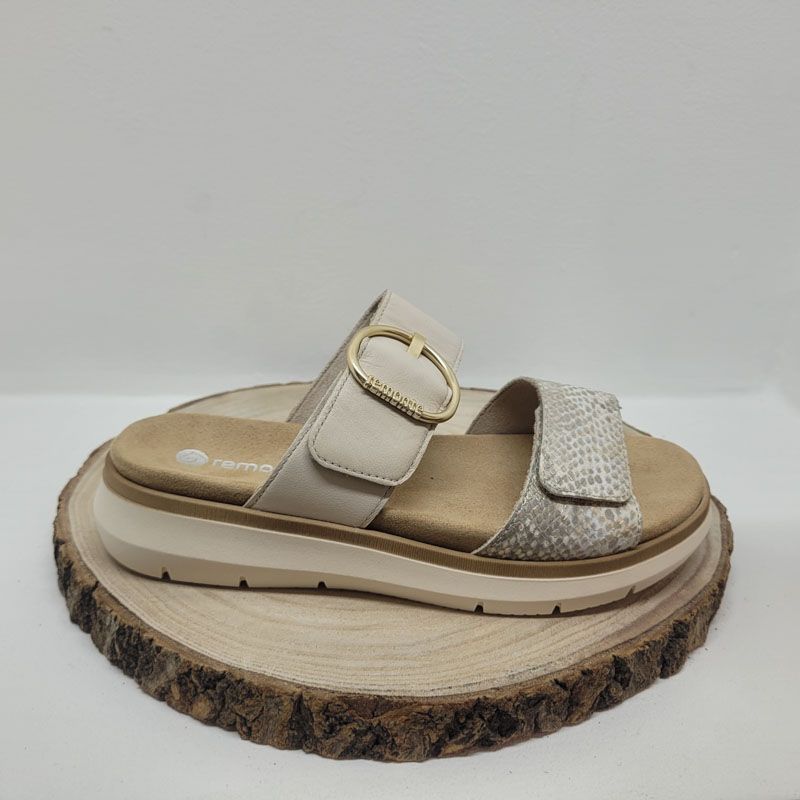 Mule blanc cassée deux velcros boucle ronde semelle blanche 