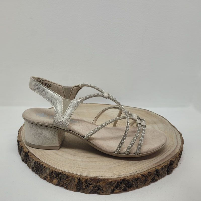 Nu-pied petit talon beige et strass Rieker