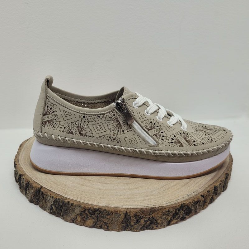 Basket beige souple avec zip et imprimé Suave 