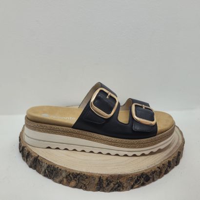 Mule deux brides compensée noir boucle doré sur chaque bride Remonte 