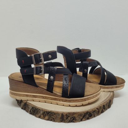 Nu-pieds compensé avec bandes noir Mustang