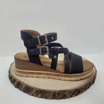 Nu-pieds compensé avec bandes noir Mustang