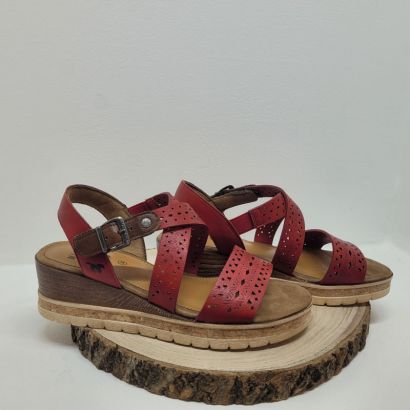 Nu-pieds compensé avec bandes rouge Mustang