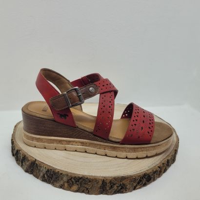 Nu-pieds compensé avec bandes rouge Mustang