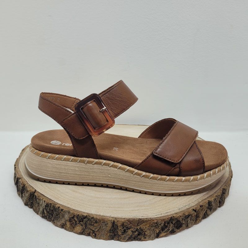 Nu - pied compensée marron deux velcros croisé avec boucle ambre semelle beige Remonte