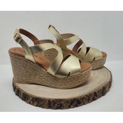 Nu-pied compensé or semelle corde 