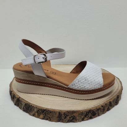 Nu-pied compensé blanc avec imprimé argenté à l'avant Eva frutos