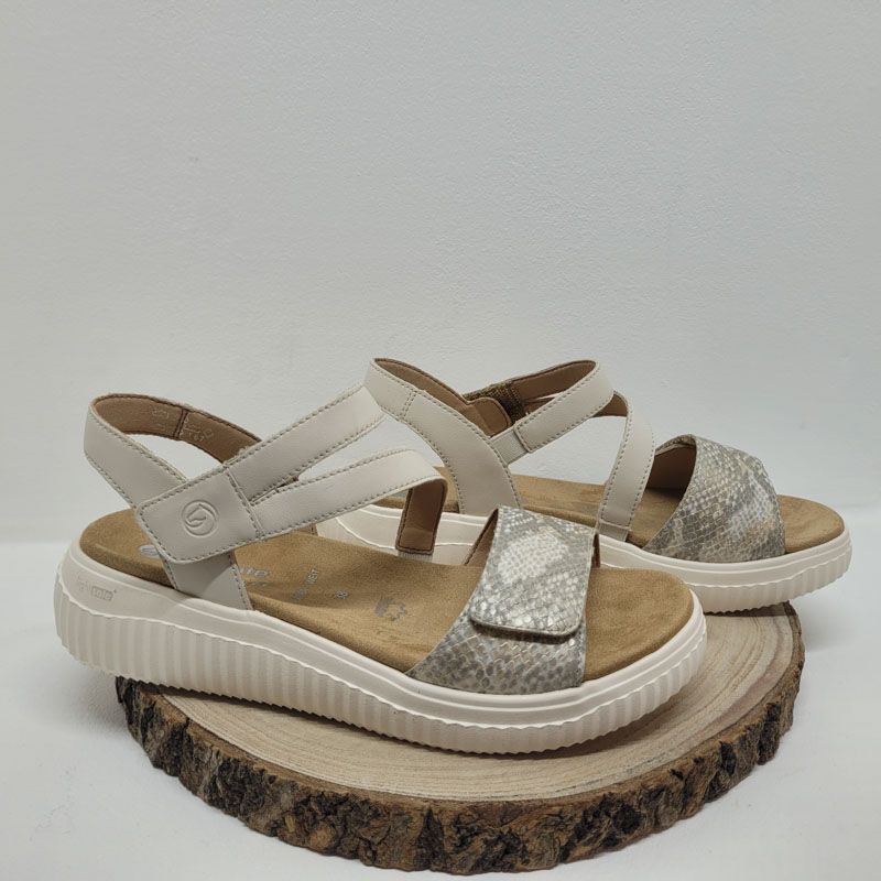 Nu - pied compensée blanc cassée doré deux velcros semelle blanche Remonte 