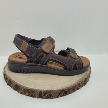 Nu-pieds plat à velcro marron semelle noire Rieker