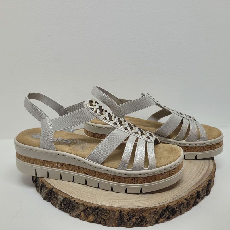 Nu-pied plat gris avec une bride central facon tressage Rieker