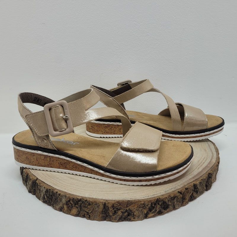 Nu-pied plat or avec deux velcros Rieker