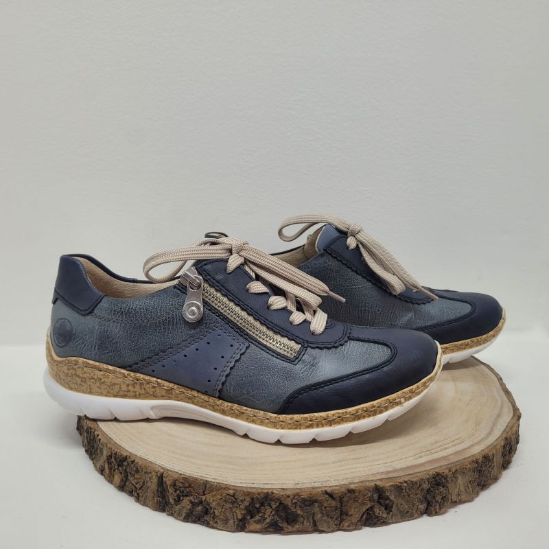 Basket plate bleu marine semelle liege avec un zip Rieker
