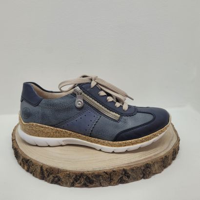 Basket plate bleu marine semelle liege avec un zip Rieker