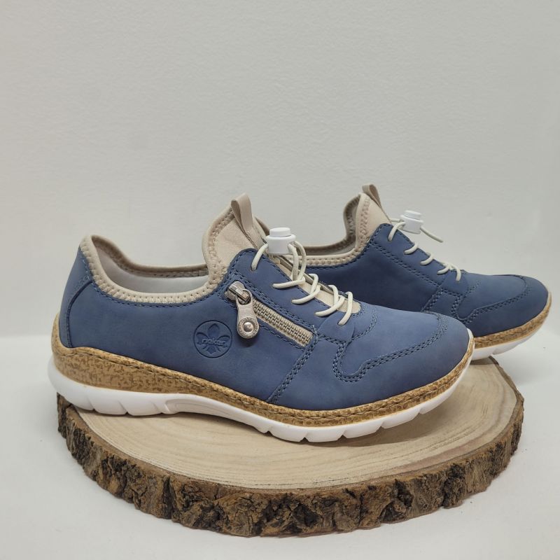 Basket bleu avec languette beige mémoire de forme Rieker