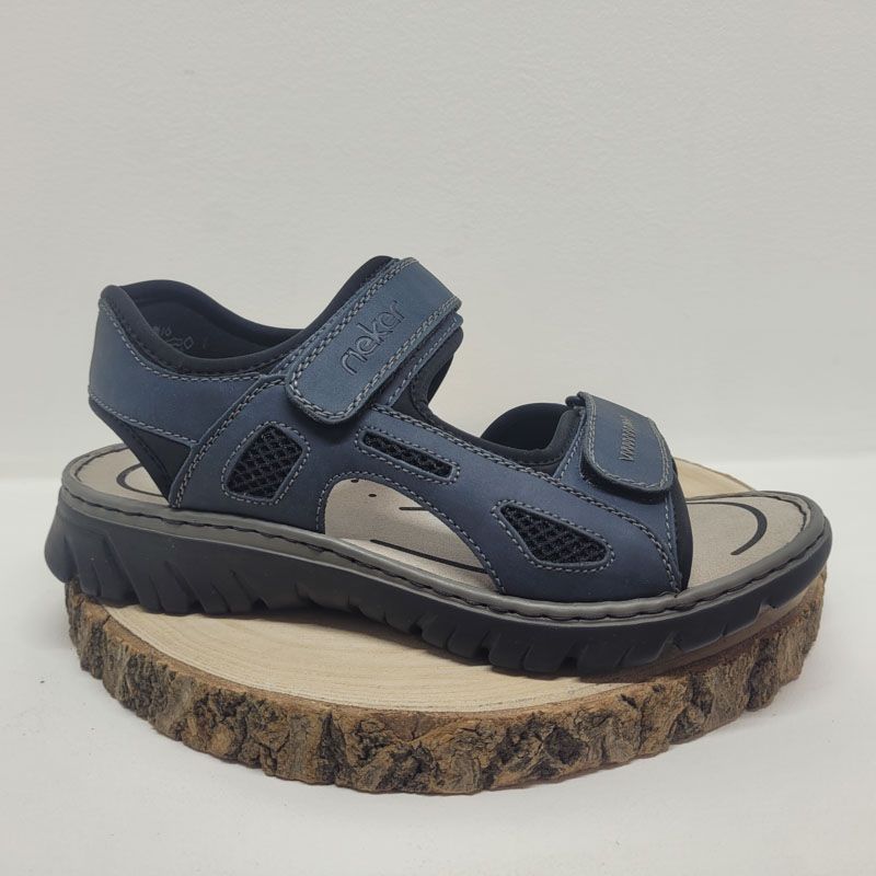Nu-pied bleu 2 velcros semelle noire Rieker
