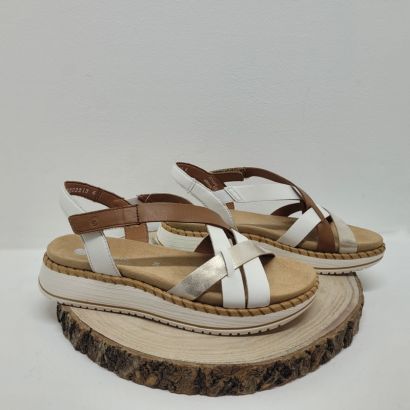 Nu - pied léger compensée brides croisé marron blanche argenté Remonte