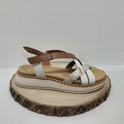 Nu - pied léger compensée brides croisé marron blanche argenté Remonte