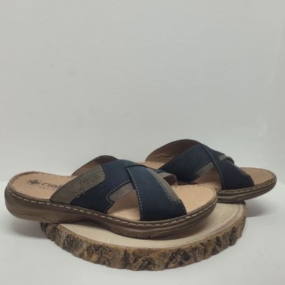 Mule plate avec deux brides croisé bleu Rieker