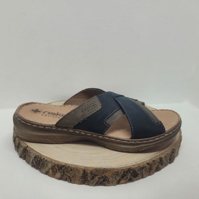 Mule plate avec deux brides croisé bleu Rieker