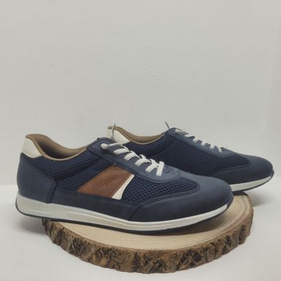 Basket plate bleu marine, marron avec lacets élastiques Rieker