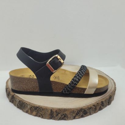 Nu-pieds avec 2 bandes / tresse noire et or Arima