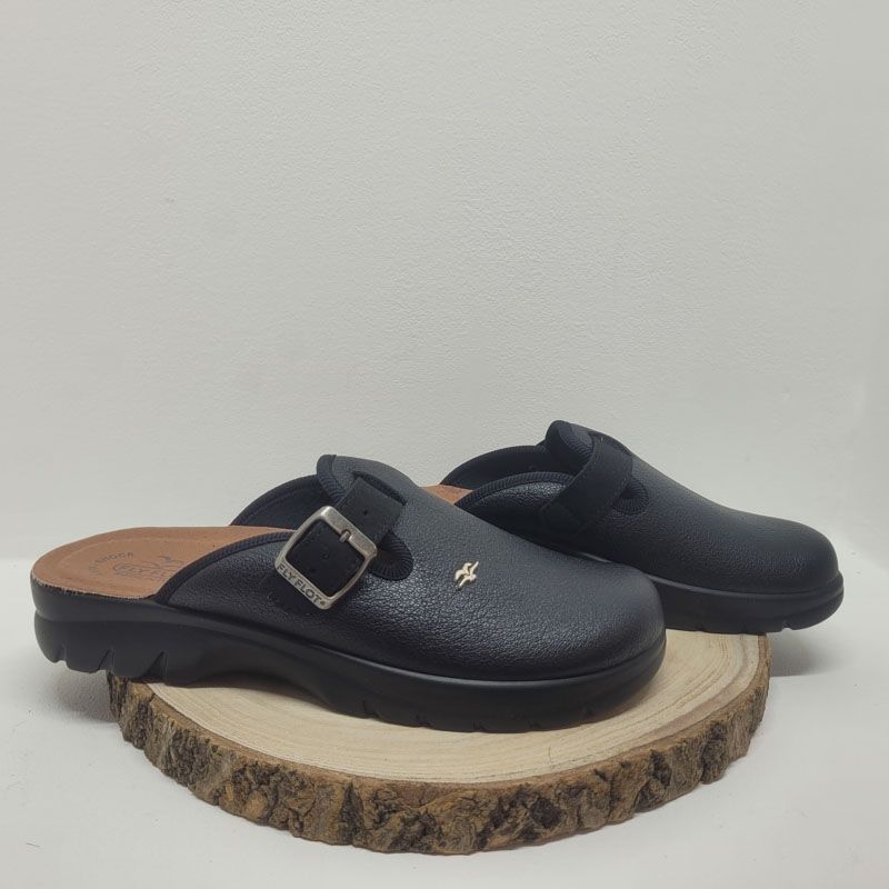 Mule noire strech avec une boucle Flyflot