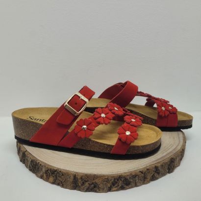 Mule bio rouge avec fleurs Altex