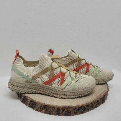 Basket plate crème avec lacets élastique fantaisie orange et jaune Altex