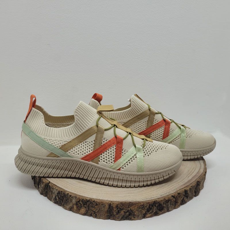 Basket plate crème avec lacets élastique fantaisie orange et jaune Altex