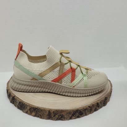 Basket plate crème avec lacets élastique fantaisie orange et jaune Altex