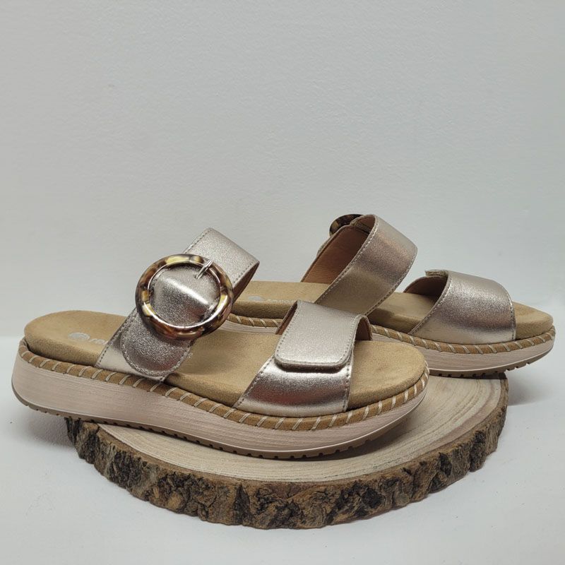 Mule dorée deux velcros boucle ronde ambré Remonte 