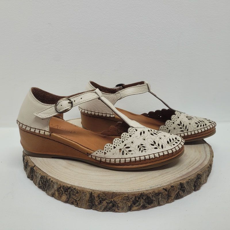 Salomé compensé beige avec fleurs Coco et Abricot 