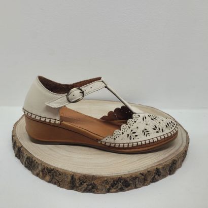 Salomé compensé beige avec fleurs Coco et Abricot 