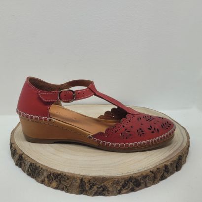 Salomé compensé rouge avec fleurs Coco et Abricot 