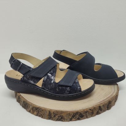 Nu-pied 2 velcros bleu marine imprimé Longo