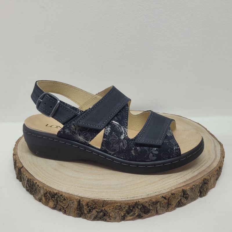 Nu-pied 2 velcros bleu marine imprimé Longo