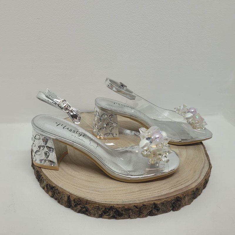 Nu-pieds à talon transparent et argent Laura Vita 