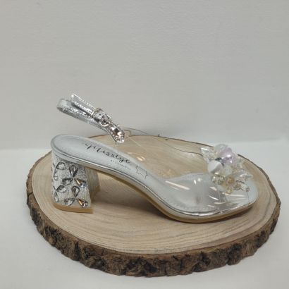 Nu-pieds à talon transparent et argent Laura Vita 