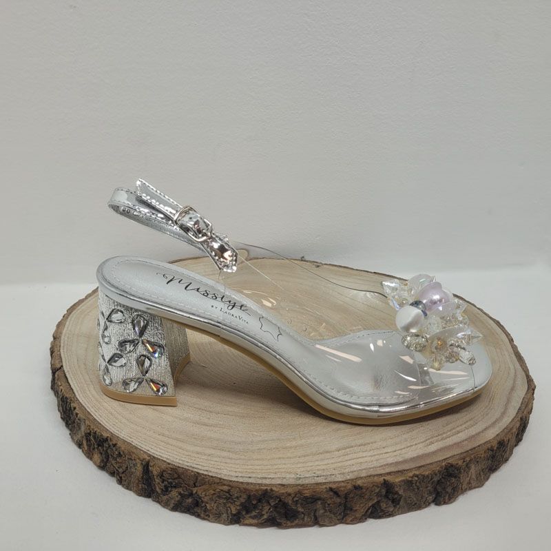 Nu-pieds à talon transparent et argent Laura Vita 