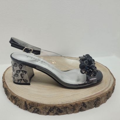 Nu-pieds à talon transparent et noir fleuris Laura Vita