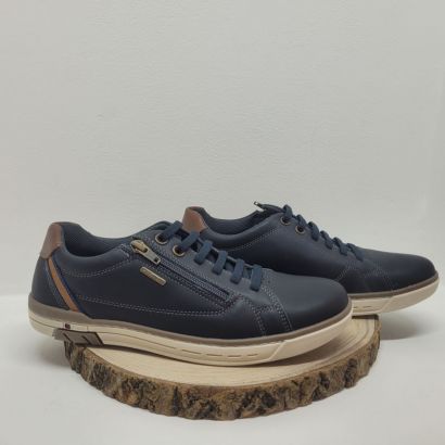 Basket bleu marine avec zip à l'arrière camel Pegada 