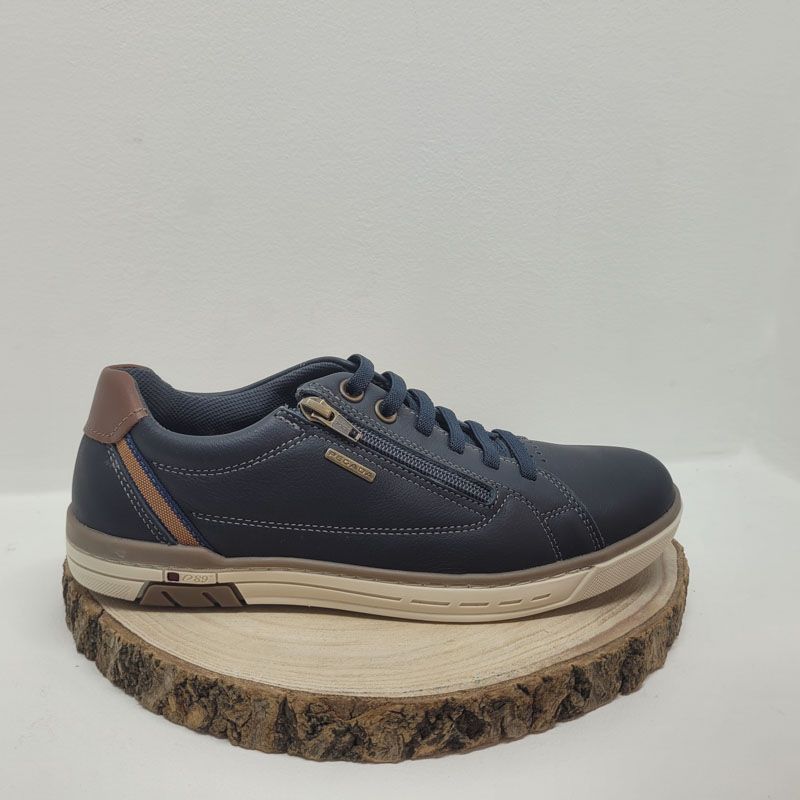 Basket bleu marine avec zip à l'arrière camel Pegada 