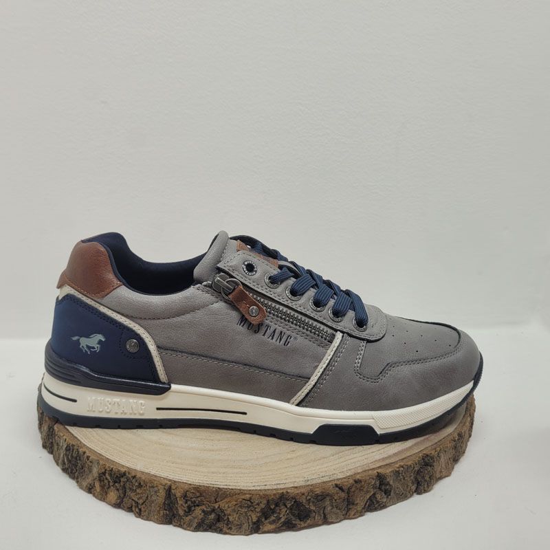 Basket plate grise avec zip et talon coloré Mustang