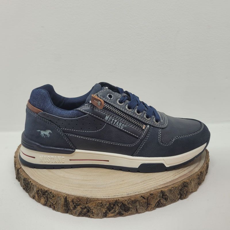 Basket plate bleu marine avec zip Mustang