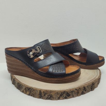 Mule noir compensée haut avec imprimé Suave 