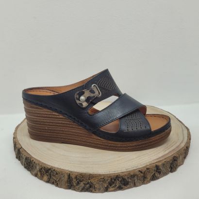 Mule noir compensée haut avec imprimé Suave 