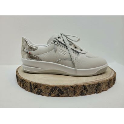 Basket compensée blanche et argenté avec zip TBS